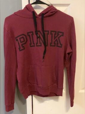 PINK Victoria's Secret Maroon Pullover Hoodie with Black Logo